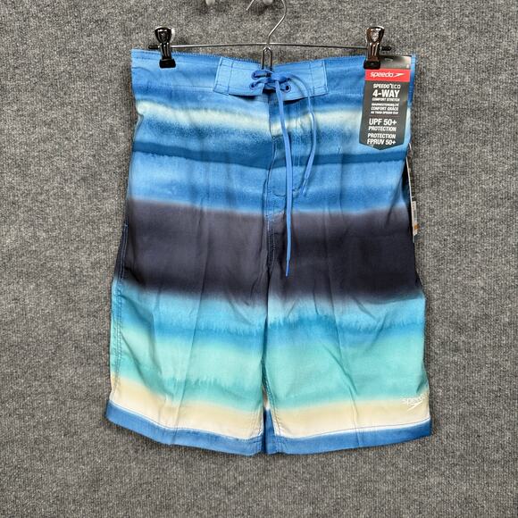 New Speedo Mens Small Tie Dye Board Shorts Blue Peacoat 4 Way Comfort Stretch - Picture 2 of 8